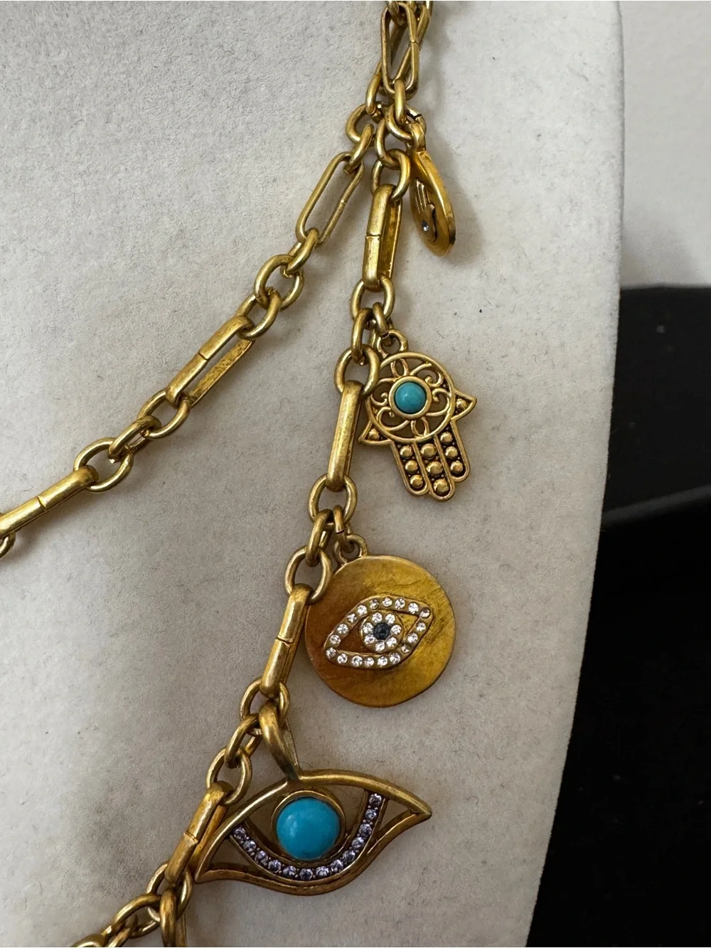 Gold-Tone Evil Eye Charm Necklace with Turquoise Accents